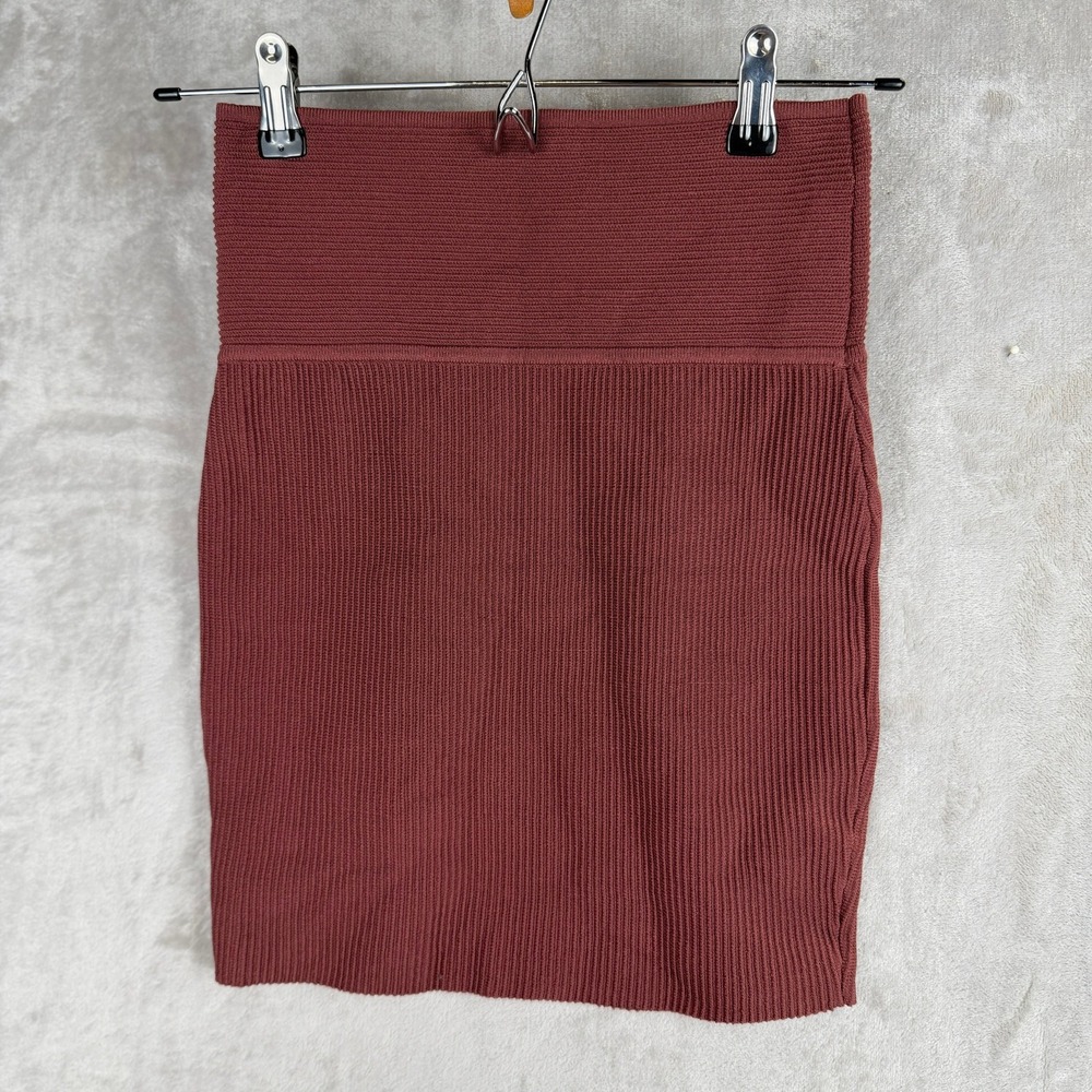 Babaton Aritzia Ribbed Knit Mini Skirt Terracotta Red High Waist Size M